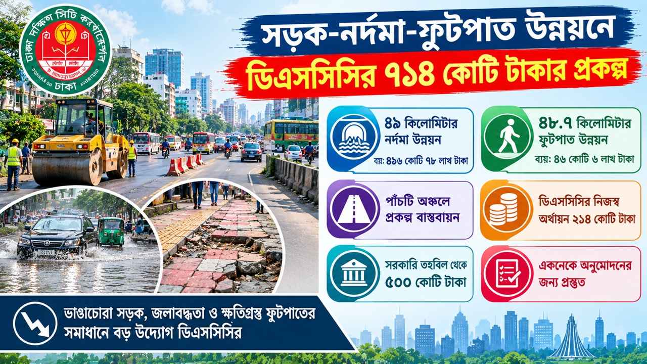 ফুটপাত-সড়ক-নর্দমার উন্নয়নে ডিএসসিসির ৭১৪ কোটি টাকার প্রকল্প