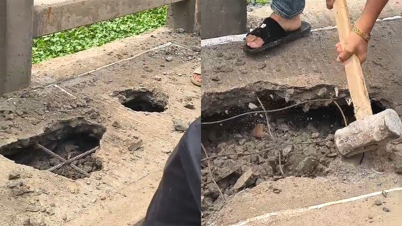 নোয়াখালীতে নির্মাণাধীন সেতুতে রডের বদলে জিআই তার